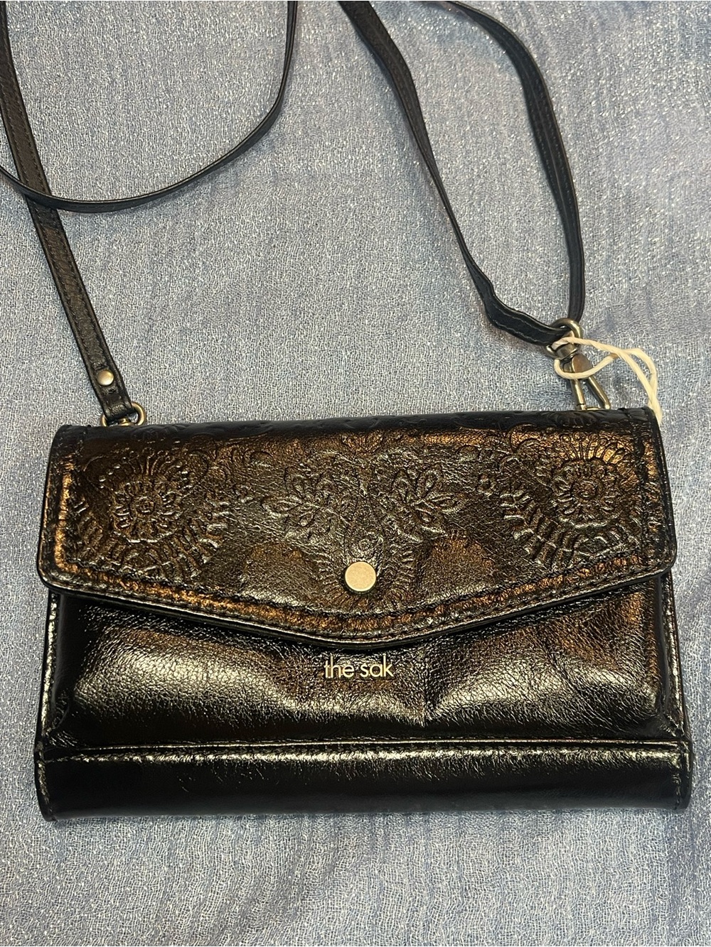 The Sak Black Embossed Leather Crossbody Wallet